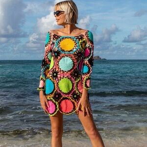 NWOT My Beachy Side Colorful Crochet Beach CoverUp Dress (S)